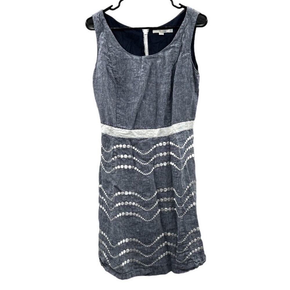 Boden Summer‎ Fun Denim Blue & White Embroidered Sleeveless Mini Dress Size 10